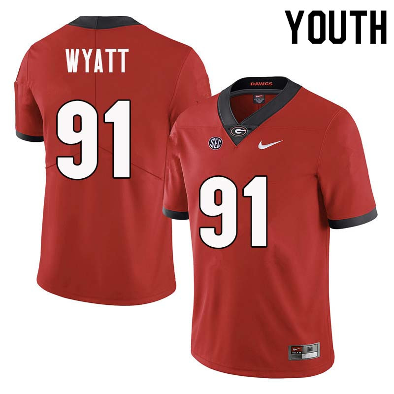 Youth Georgia Bulldogs #91 Kolby Wyatt College Football Jerseys Sale-Red